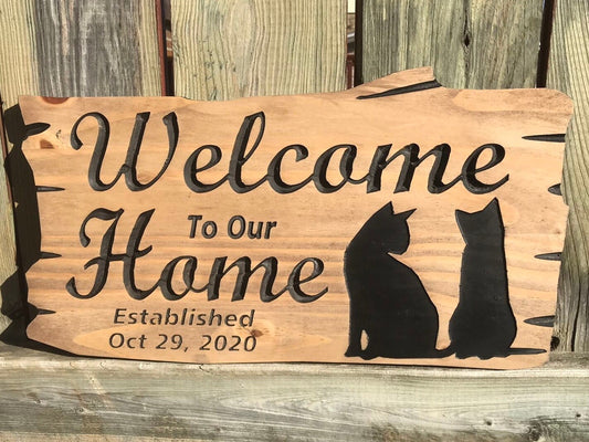 Custom Wooden Home Decor | Welcome To Our Home | Established Date Sign | Cat Lover Sign