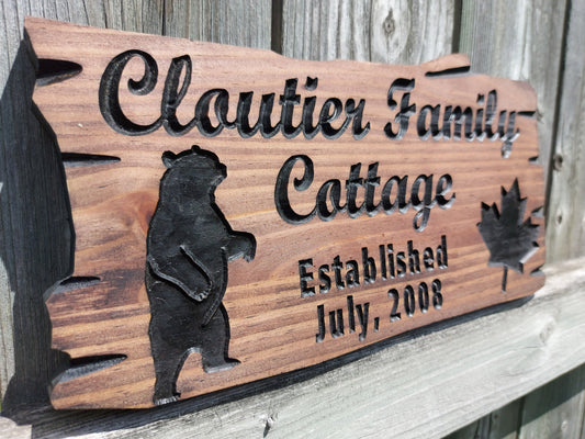 Custom Wooden Cottage Sign | Personalized Family Name Sign | Maple Leaf | Bear