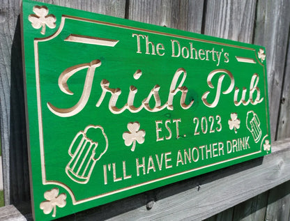 Custom Irish Pub Sign | Wooden Bar Decor| Custom Irish Bar Plaque| Engraved Wall art| Personalized Sign | Outdoor Sign | Rustic Wood Sign |