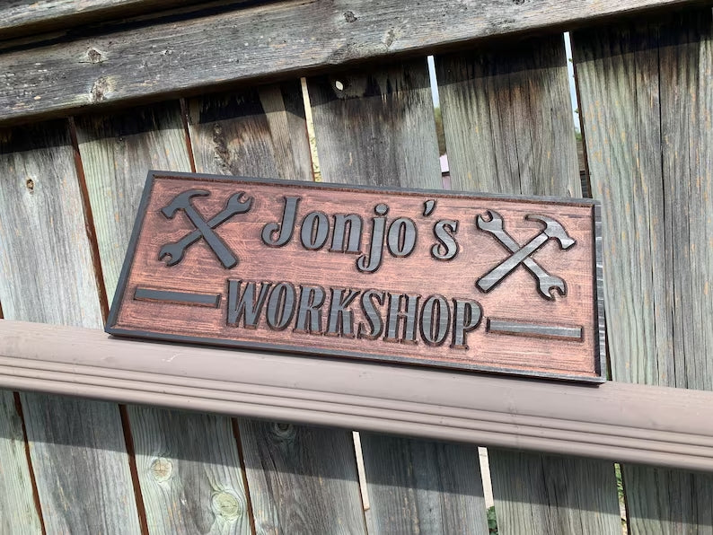 Personalized Workshop Wood Sign, Custom Workshop Sign, Personalized Name Sign, Engraved Wood Sign