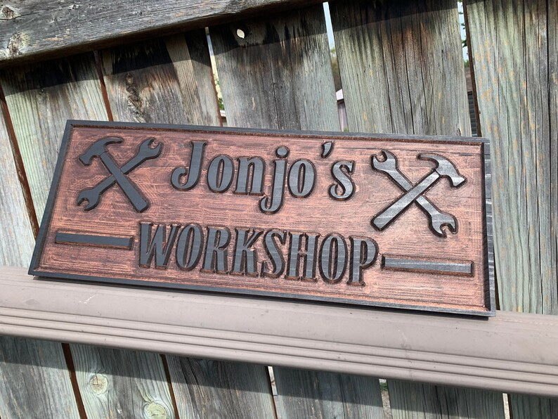 Personalized Workshop Wood Sign, Custom Workshop Sign, Personalized Name Sign, Engraved Wood Sign