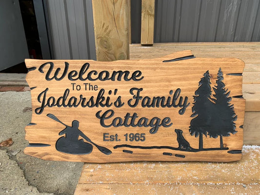 Outdoor Cottage kayak Sign | Custom Cottage Sign | Wood Cottage Sign | Anniversary Gift | Welcome Sign | Rustic Cottage Sign | Engraved Sign