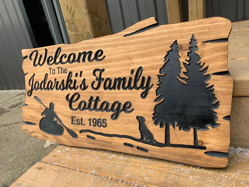 Outdoor Cottage kayak Sign | Custom Cottage Sign | Wood Cottage Sign | Anniversary Gift | Welcome Sign | Rustic Cottage Sign | Engraved Sign