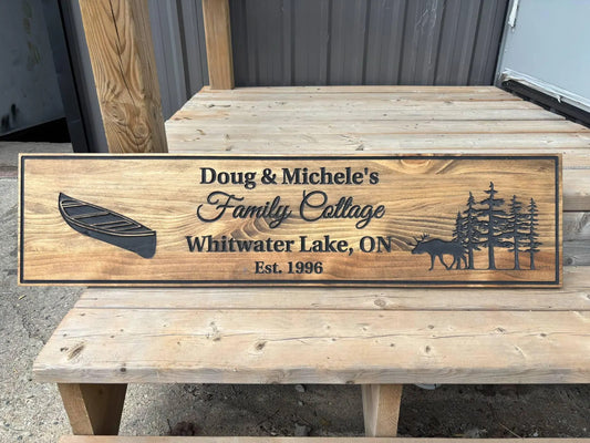 Family Name Lakehouse Sign – Rustic Outdoor Personalized Wood Sign for Your Cottage or Cabin