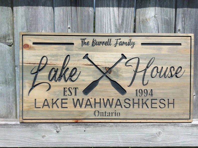 Custom Rustic Cottage Sign | Custom Engraved Lakehouse Sign | Outdoor Cottage Sign | Personalized Family Name Sign Active