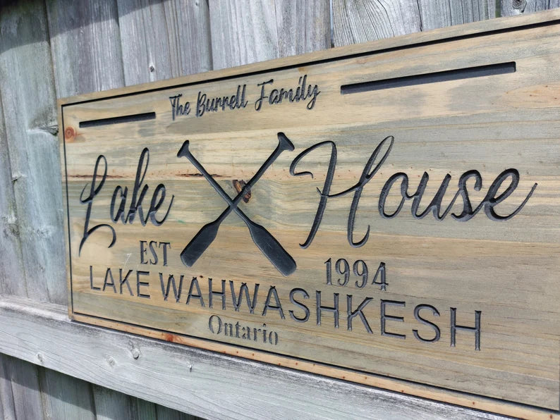 Custom Rustic Cottage Sign | Custom Engraved Lakehouse Sign | Outdoor Cottage Sign | Personalized Family Name Sign Active