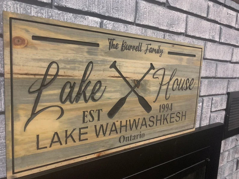 Custom Rustic Cottage Sign | Custom Engraved Lakehouse Sign | Outdoor Cottage Sign | Personalized Family Name Sign Active