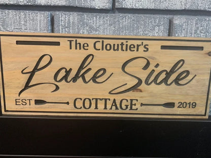 Custom Rustic Cottage Sign | Custom Engraved Lakehouse Sign | Outdoor Cottage Sign | Personalized Family Name Sign Active | Wood Sign