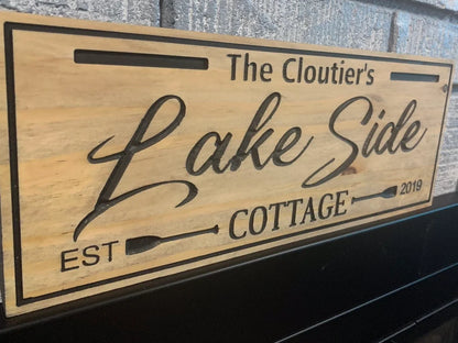 Custom Rustic Cottage Sign | Custom Engraved Lakehouse Sign | Outdoor Cottage Sign | Personalized Family Name Sign Active | Wood Sign