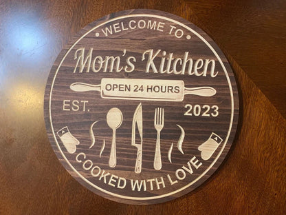 Personalized Kitchen Name Sign Carved Mothers Day Gift for Mom Gift Custom Wood Kitchen Decor Engraved Name Sign Birthday Gifts for Her