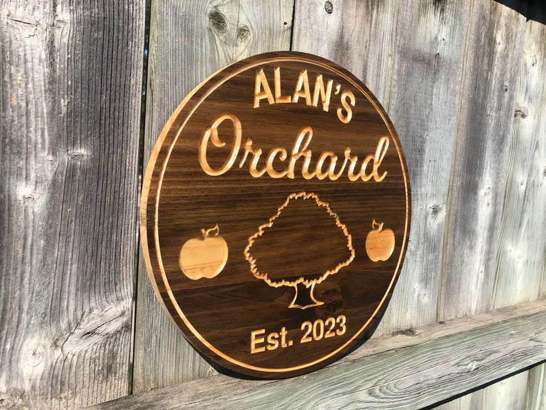 Custom Apple Orchard Sign | Custom Name Engraving | Personalized Orchard Sign | Engraved Wooden Sign | Wood Sign