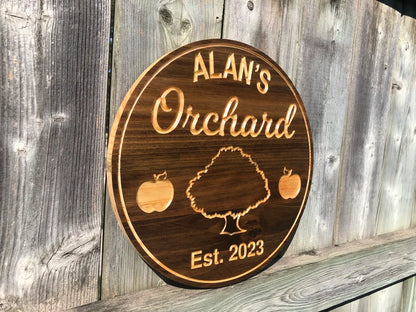 Custom Apple Orchard Sign | Custom Name Engraving | Personalized Orchard Sign | Engraved Wooden Sign | Wood Sign