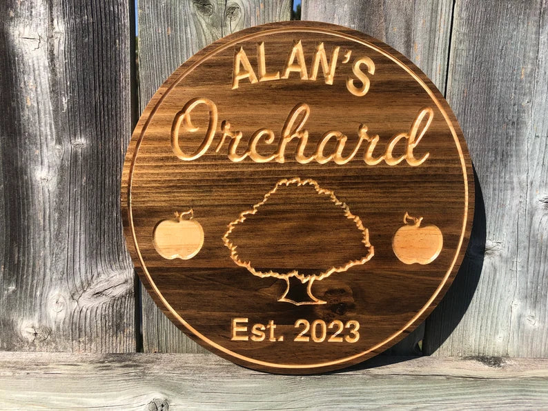 Custom Apple Orchard Sign | Custom Name Engraving | Personalized Orchard Sign | Engraved Wooden Sign | Wood Sign