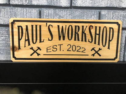 Personalized Name Sign, Custom Wood Art Sign, Workshop Sign, Engraved Wood Sign, Custom Sign, Garage Wood Sign, Personalized Workshop Sign,