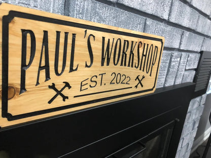 Personalized Name Sign, Custom Wood Art Sign, Workshop Sign, Engraved Wood Sign, Custom Sign, Garage Wood Sign, Personalized Workshop Sign,