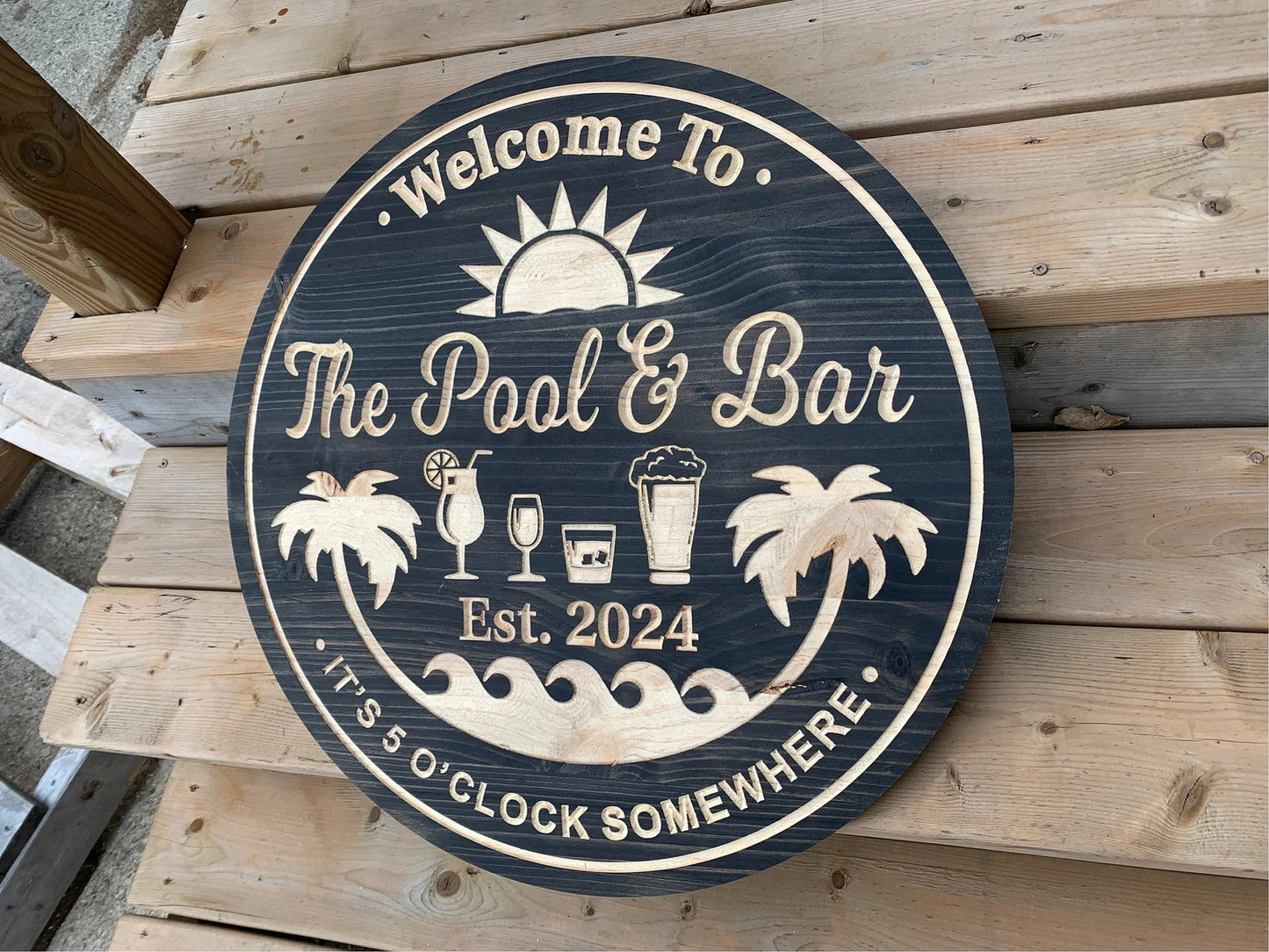 Custom Poolside Bar Sign – Personalized Wood Bar Decor for Cottage, Patio, or Backyard