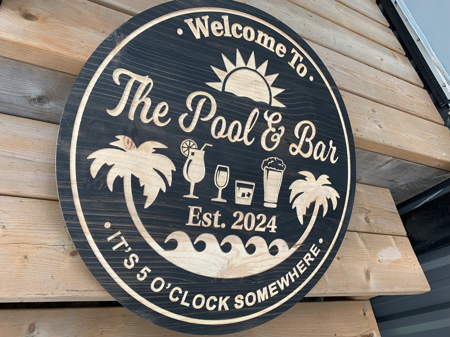 Custom Poolside Bar Sign – Personalized Wood Bar Decor for Cottage, Patio, or Backyard