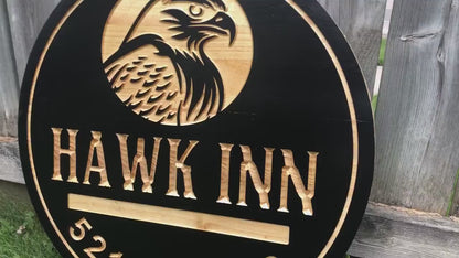 Custom Outdoor Cottage Sign | Personalized Wood Sign | Wooden Lakehouse Sign | Custom Engraved Wood Sign | Outdoor Sign Hawk Sign