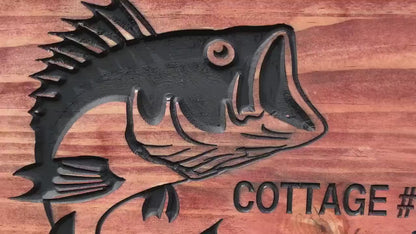 Custom Cottage Sign | Personalized Wood Sign | Wooden Lakehouse Sign | Custom Engraved Wood Sign| Fishing Bass