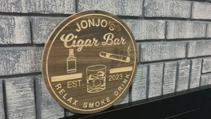 Custom Wooden Cigar Bar Sign | Whiskey | Personalized Cigar Sign | Bar Name Sign |