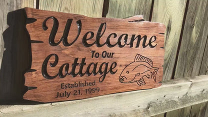 Custom Outdoor Cottage Sign | Wood Cottage Sign | Anniversary Gift | Welcome To Our Cottage | Rustic Sign | Engraved Sign | Wooden Sign