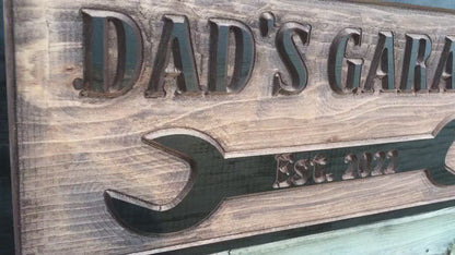 Custom Wooden Sign, Garage Wall Art, Workshop Sign, Personalized Name Sign, Engraved Wood Sign Carved wood Sign, Name Sign