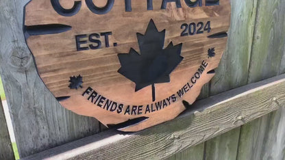 Custom Cottage Sign | Personalized Wood Sign | Wooden Lakehouse Sign | Custom Engraved Wood Sign| Canadian Flag