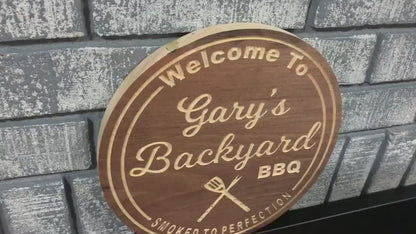 Custom Outdoor Wood Backyard BBQ Sign | Custom Name Engraving | Personalized BBQ Sign | Engraved Wooden Sign | Wood Sign