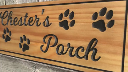 Custom Dog Lover Sign | Outdoor Paw Print Sign | Custom Engraved Sign | Personalized Pet Name Sign Active | Engraved Wooden Sign | Wood Sign