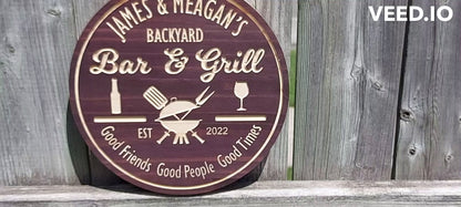 Custom Wooden BBQ Sign | Bar & Grill Sign | Personalized Backyard Sign |