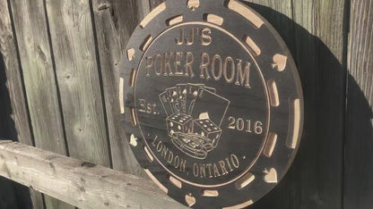 Custom Poker Sign | Personalized Wood Sign | Wooden Poker Room Sign | Custom Engraved Wood Sign | Engraved Poker Chip Mancave Sign, Casino