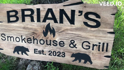 Custom Wooden BBQ Sign | Smokehouse and Grill | Established Date Sign