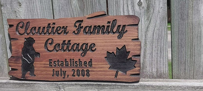 Custom Wooden Cottage Sign | Personalized Family Name Sign | Maple Leaf | Bear