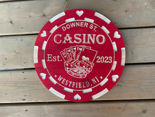 Custom Poker Sign | Personalized Wood Sign | Wooden Poker Room Sign | Custom Engraved Wood Sign | Engraved Poker Chip Mancave Sign, Casino