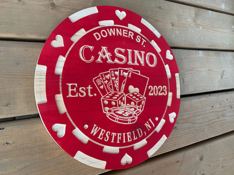 Custom Poker Sign | Personalized Wood Sign | Wooden Poker Room Sign | Custom Engraved Wood Sign | Engraved Poker Chip Mancave Sign, Casino