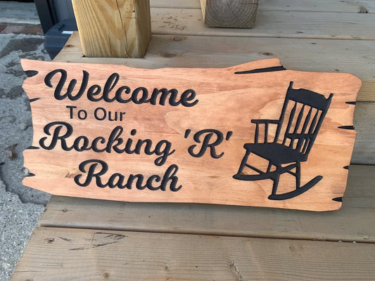 Rocking Chair Sign | Custom Cottage Sign | Wood Cottage Sign | Anniversary Gift | Welcome Sign | Outdoor Rustic Cottage Sign | Engraved Sign