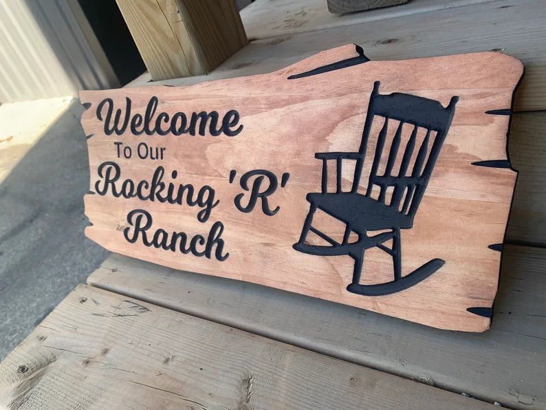 Rocking Chair Sign | Custom Cottage Sign | Wood Cottage Sign | Anniversary Gift | Welcome Sign | Outdoor Rustic Cottage Sign | Engraved Sign