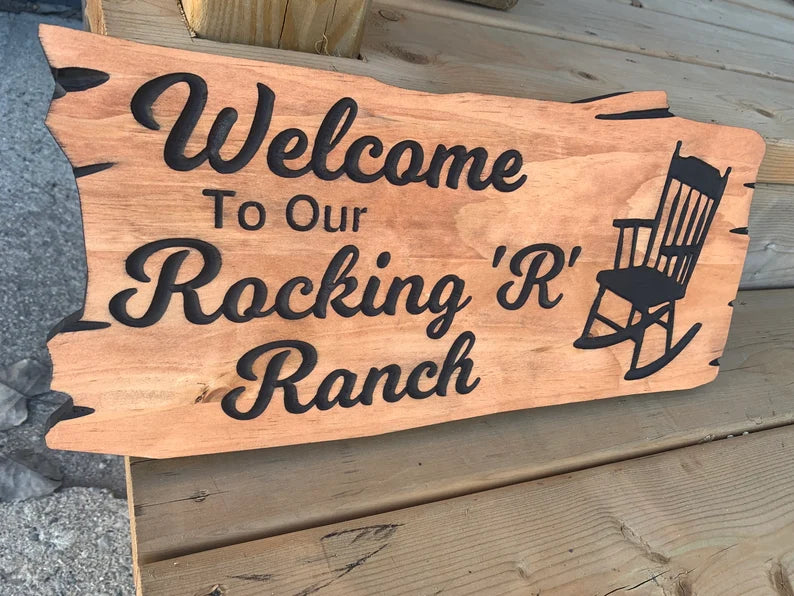 Rocking Chair Sign | Custom Cottage Sign | Wood Cottage Sign | Anniversary Gift | Welcome Sign | Outdoor Rustic Cottage Sign | Engraved Sign