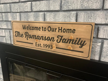 Personalized Family Name Sign, Welcome Sign, Wood Engraved Sign, Custom Sign,