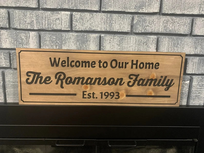 Personalized Family Name Sign, Welcome Sign, Wood Engraved Sign, Custom Sign,