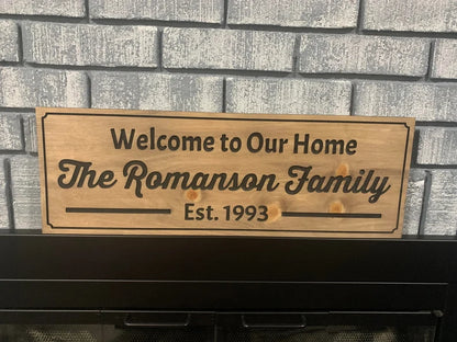 Personalized Family Name Sign, Welcome Sign, Wood Engraved Sign, Custom Sign,