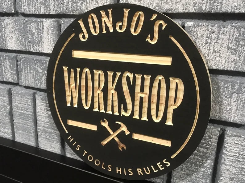 Custom Workshop sign | Wooden Workshop Sign | Custom Engraved Wood Sign | Outdoor Engraved Garage Sign | Round Sign | Rustic Sign | Circle