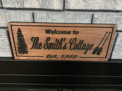 Custom Cottage Sign | Custom Engraved Sign | | Personalized Family Name Sign Active | Engraved Outdoor Wooden Sign | Wood Sign