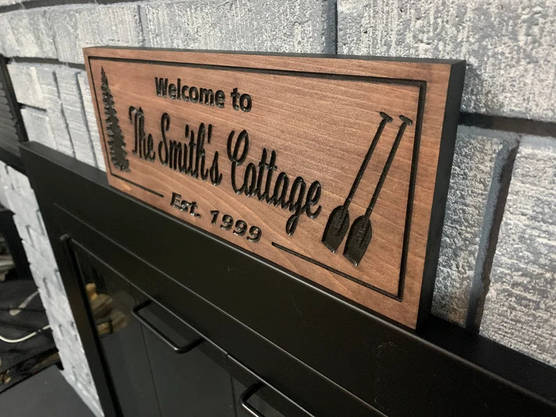 Custom Cottage Sign | Custom Engraved Sign | | Personalized Family Name Sign Active | Engraved Outdoor Wooden Sign | Wood Sign