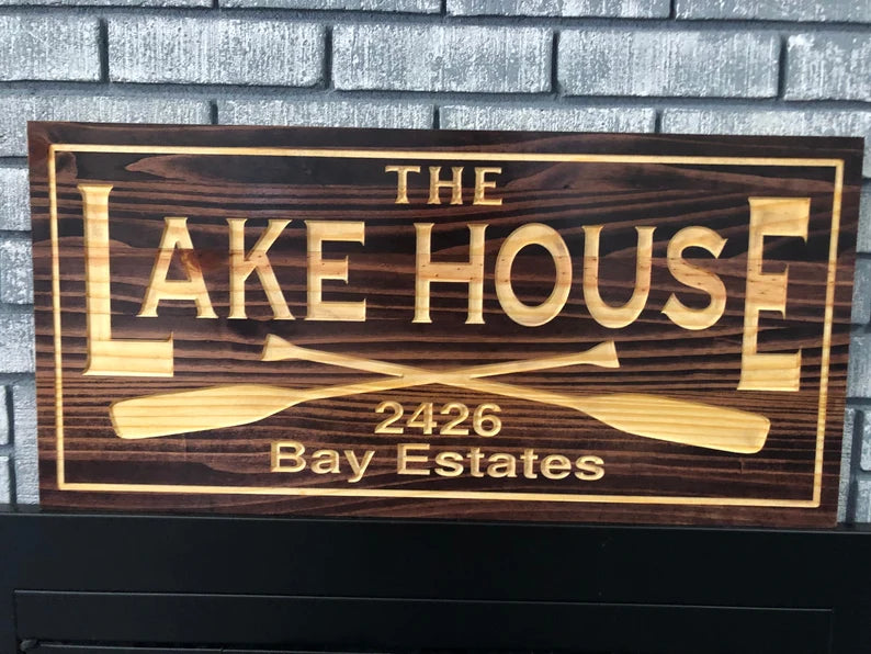 Outdoor Lake House Sign | Wooden Cottage Sign | Custom Cottage sign | Engraved Sign | Personalized Sign | Address Sign | Rustic Wood Sign