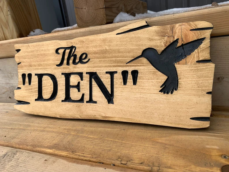 Humming Bird Engraving | Family Name Sign | Custom Cottage Sign | Wood Cottage Sign | Welcome Sign | Rustic Cottage Sign | Engraved Sign