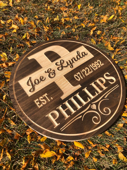 Personal Monogram Wedding Gift Custom Wooden Sign Anniversary Couple Gift Engraved Engraving Decorative Signs family namesign