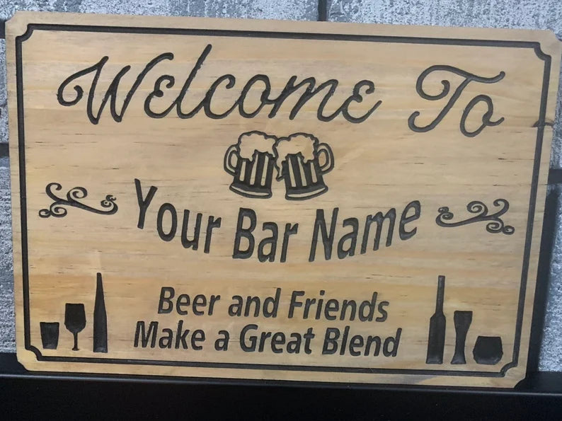 Wooden Outdoor Bar Sign, Custom Family name Sign, Engraved Wood Sign, Custom Sign, Beer Basement Wood Sign, Personalized Bar Sign