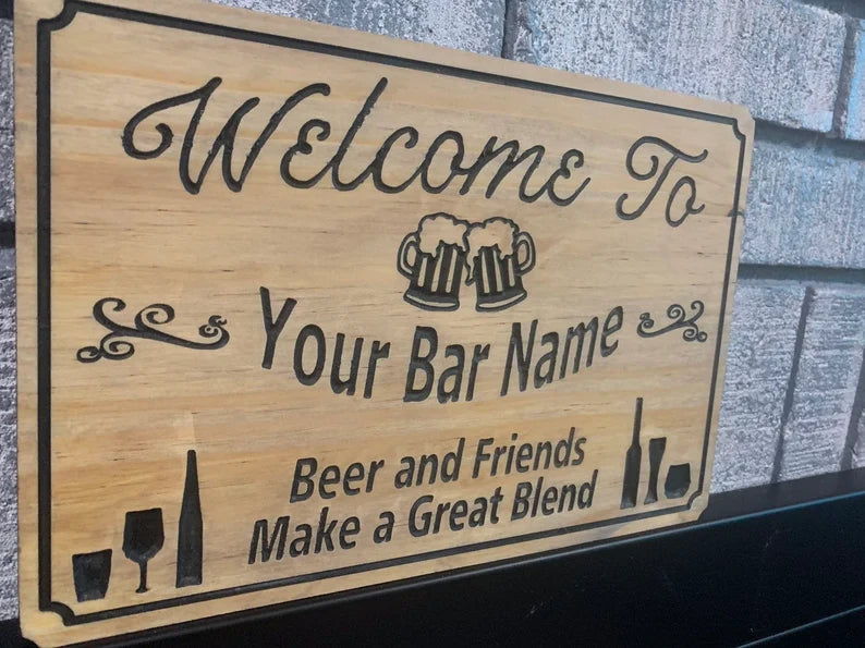 Wooden Outdoor Bar Sign, Custom Family name Sign, Engraved Wood Sign, Custom Sign, Beer Basement Wood Sign, Personalized Bar Sign