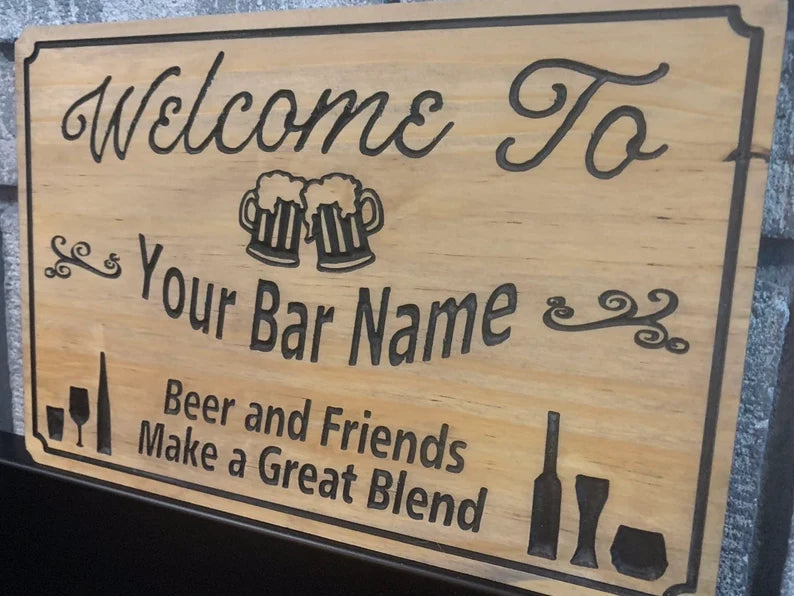 Wooden Outdoor Bar Sign, Custom Family name Sign, Engraved Wood Sign, Custom Sign, Beer Basement Wood Sign, Personalized Bar Sign